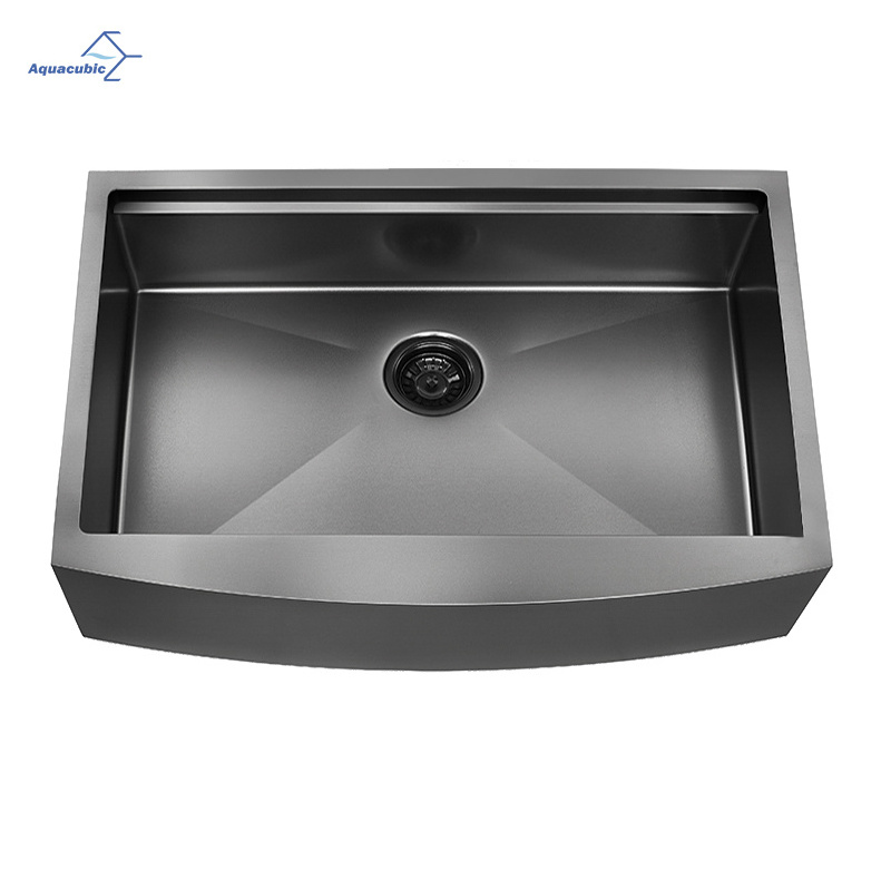 Luxury 16 Gauge Gunmetal Black 304 Stainless Steel Apron Front kitchen sink with ledge