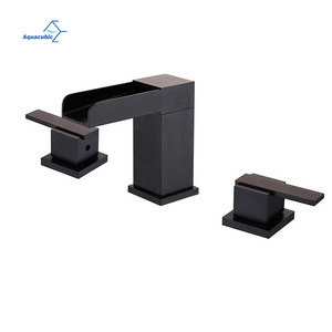 Aquacubic 3 Hole Matte Black 8 inch Widespread waterfall Bathroom Sink Faucet