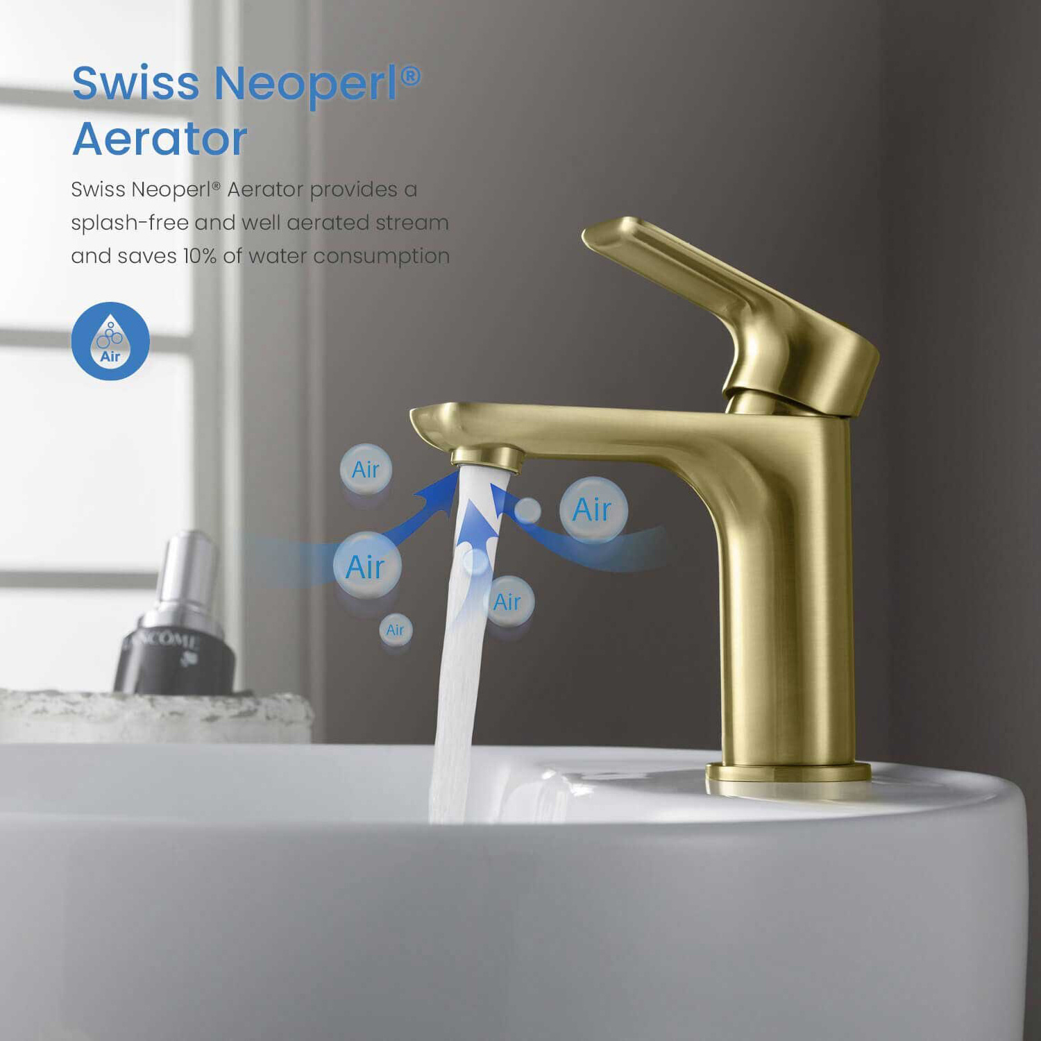 Aquacubic Brushed Gold Lever Handle Single Hole Brass Solid Bathroom Basin Sink Faucet