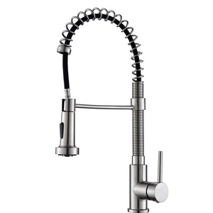 Kitchen Faucets Commercial Solid Brass Single Handle Single Lever Pull Down Sprayer Spring Kitchen Sink Faucet