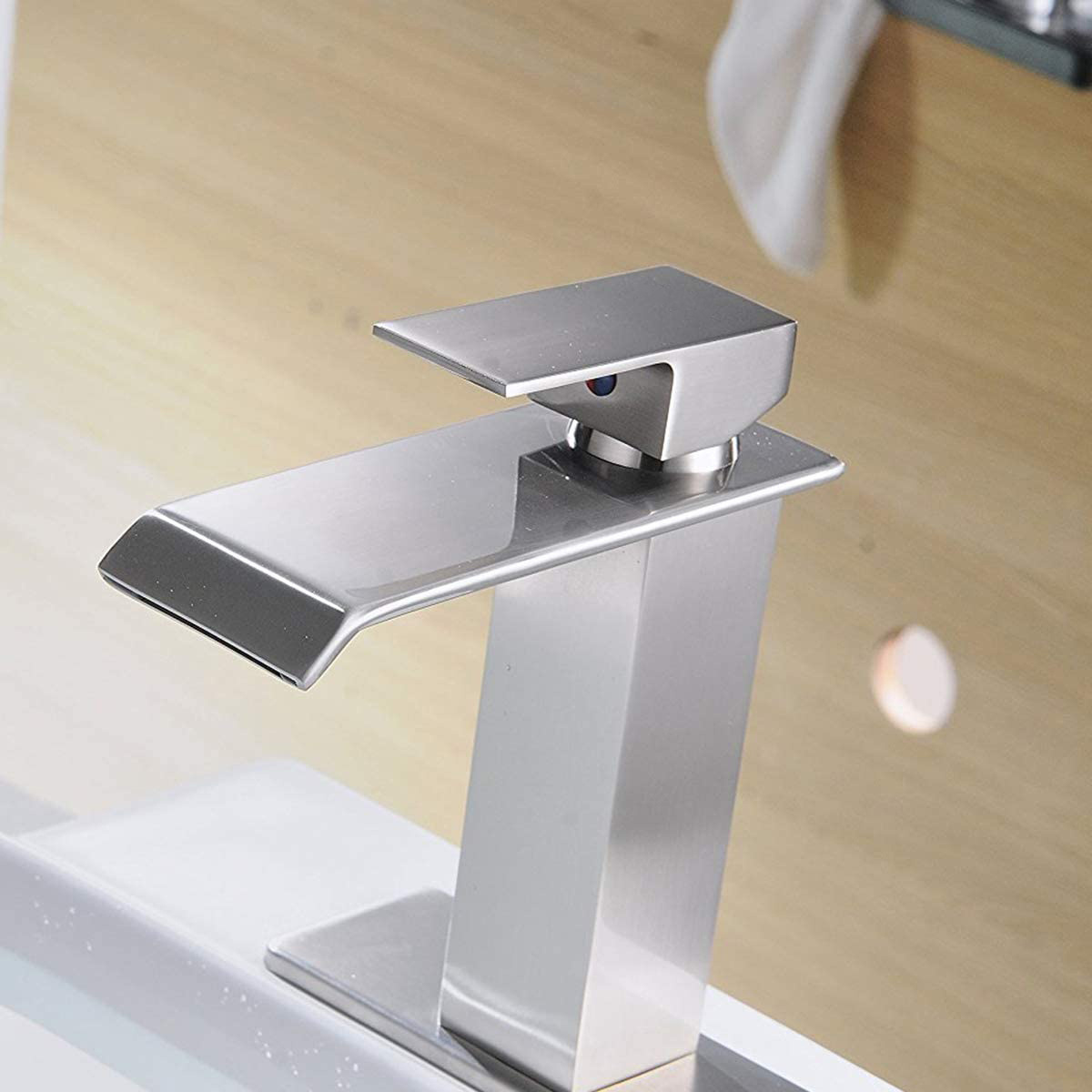 Aquacubic Single Handle Deck Mount Bathroom Faucet Brushed Nickel Waterfall Bath Sink taps