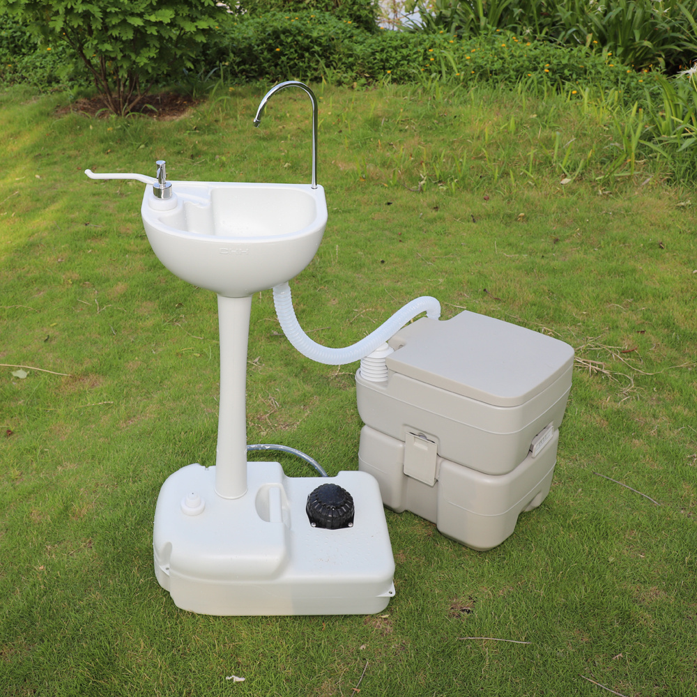 Portable Hand Washing Station Outdoor with Foot Pump,with Towel Holder & Soap Dispenser,19L Water Capacity and Rolling Wheels