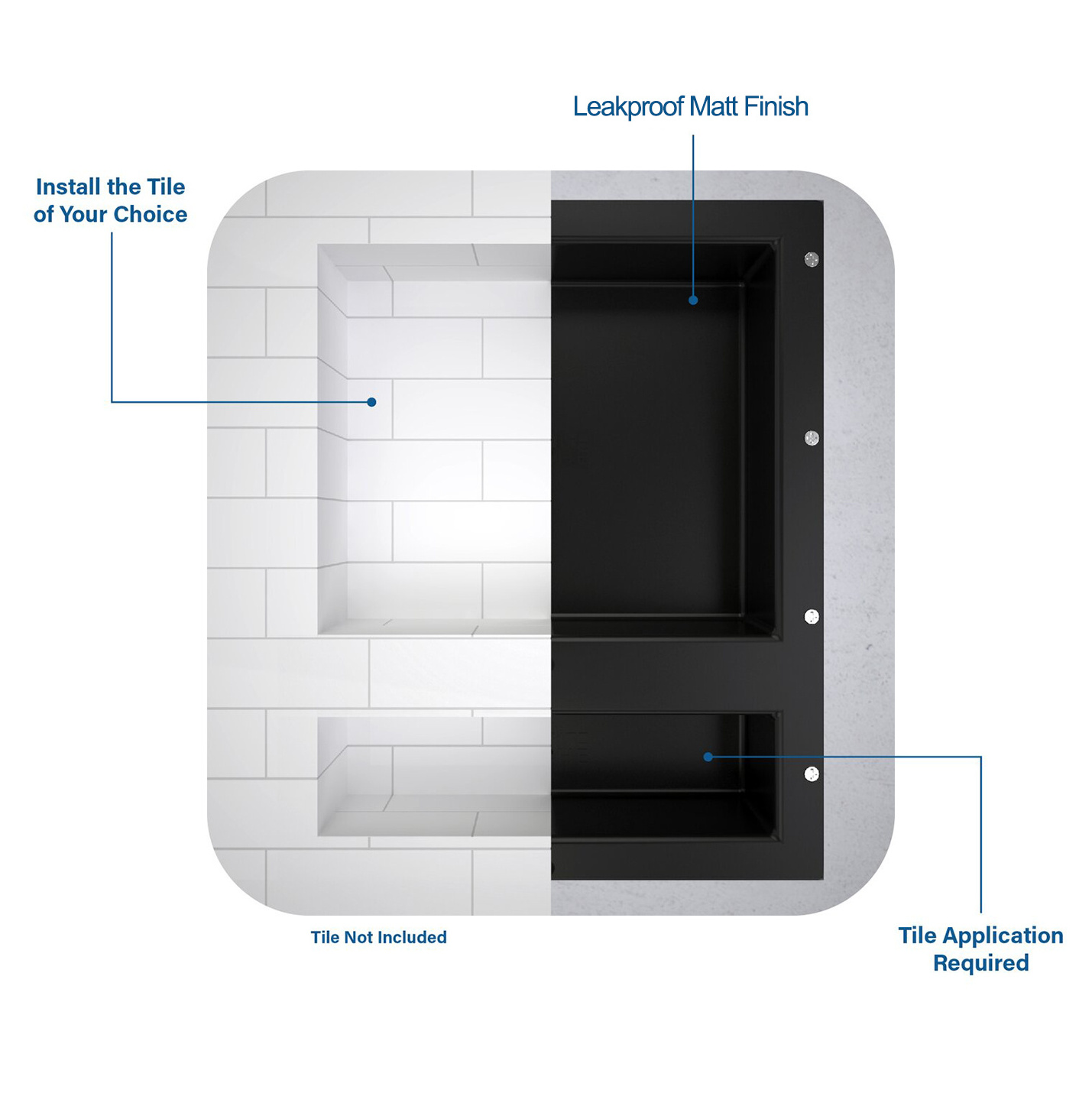 Large Double Shelf Recessed Shower Niche, Ready to Tile, 39