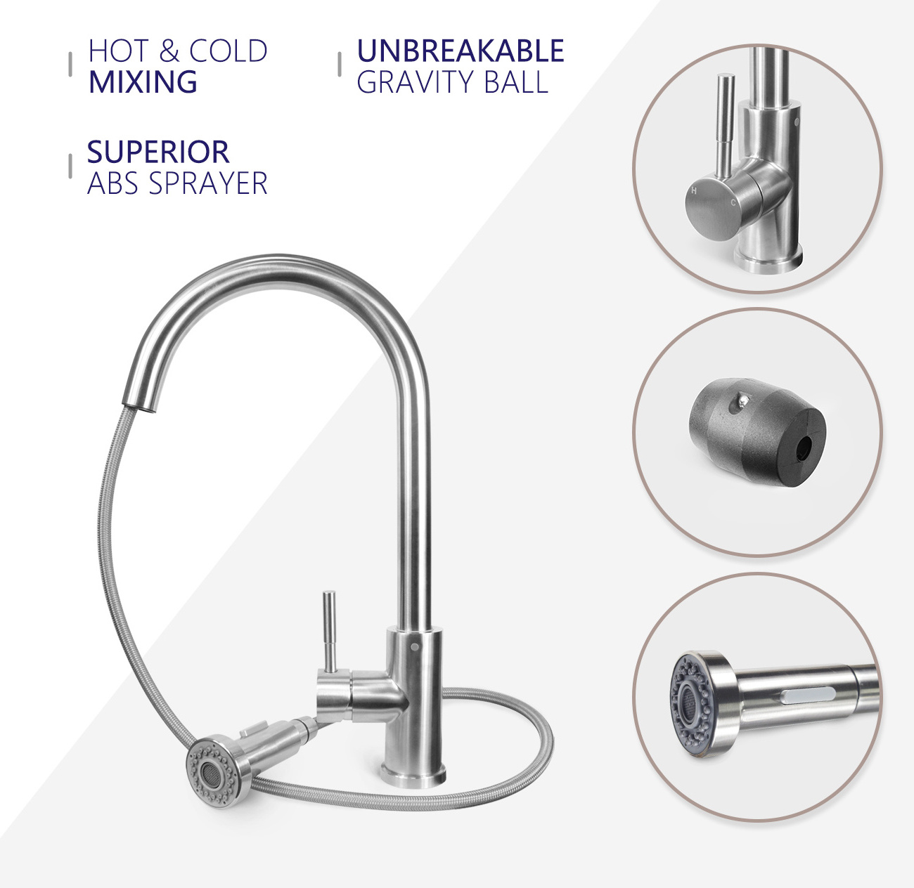 Aquacubic US Standard Lead-free Single Hole Pull out Sink Kitchen Faucets With Pull Down function Sprayer