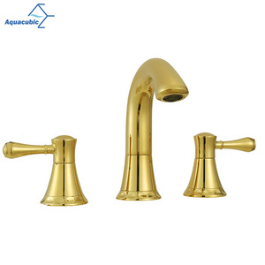 US Standard CUPC Three Holes Deck Mounted Gold Color Brass widespread Bathroom Faucet