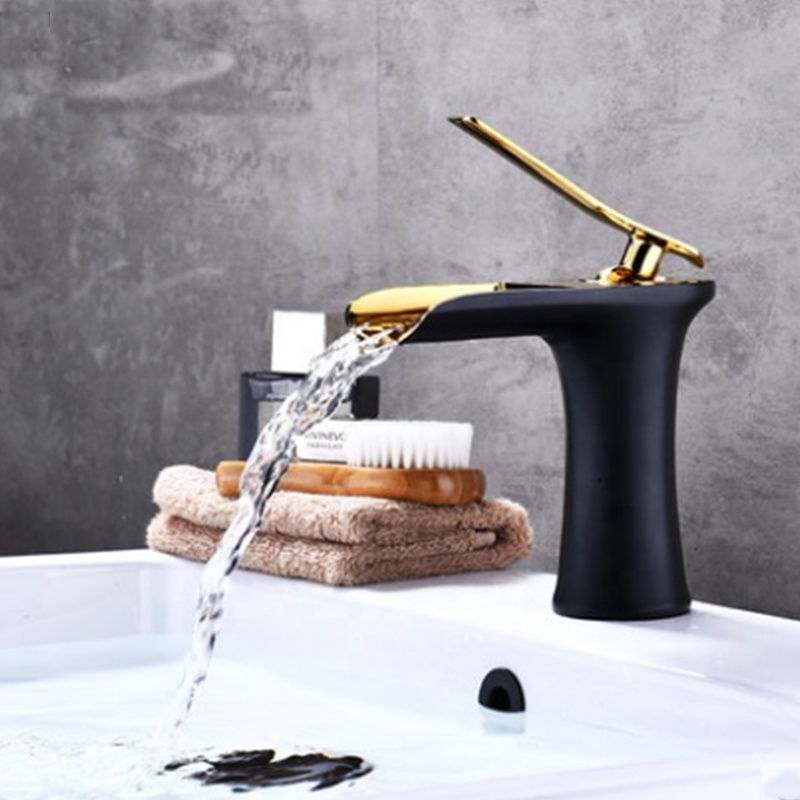 Aquacubic Black Gold Single Handle Lead Free Health Brass Bathroom waterfall Basin Faucet