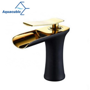 Aquacubic Black Gold Single Handle Lead Free Health Brass Bathroom waterfall Basin Faucet