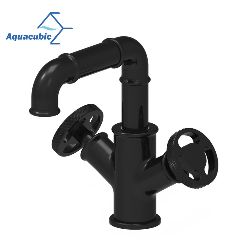 Aquacubic Bronze Matte Black Industry Bridge Bathroom Basin Mixer Faucet