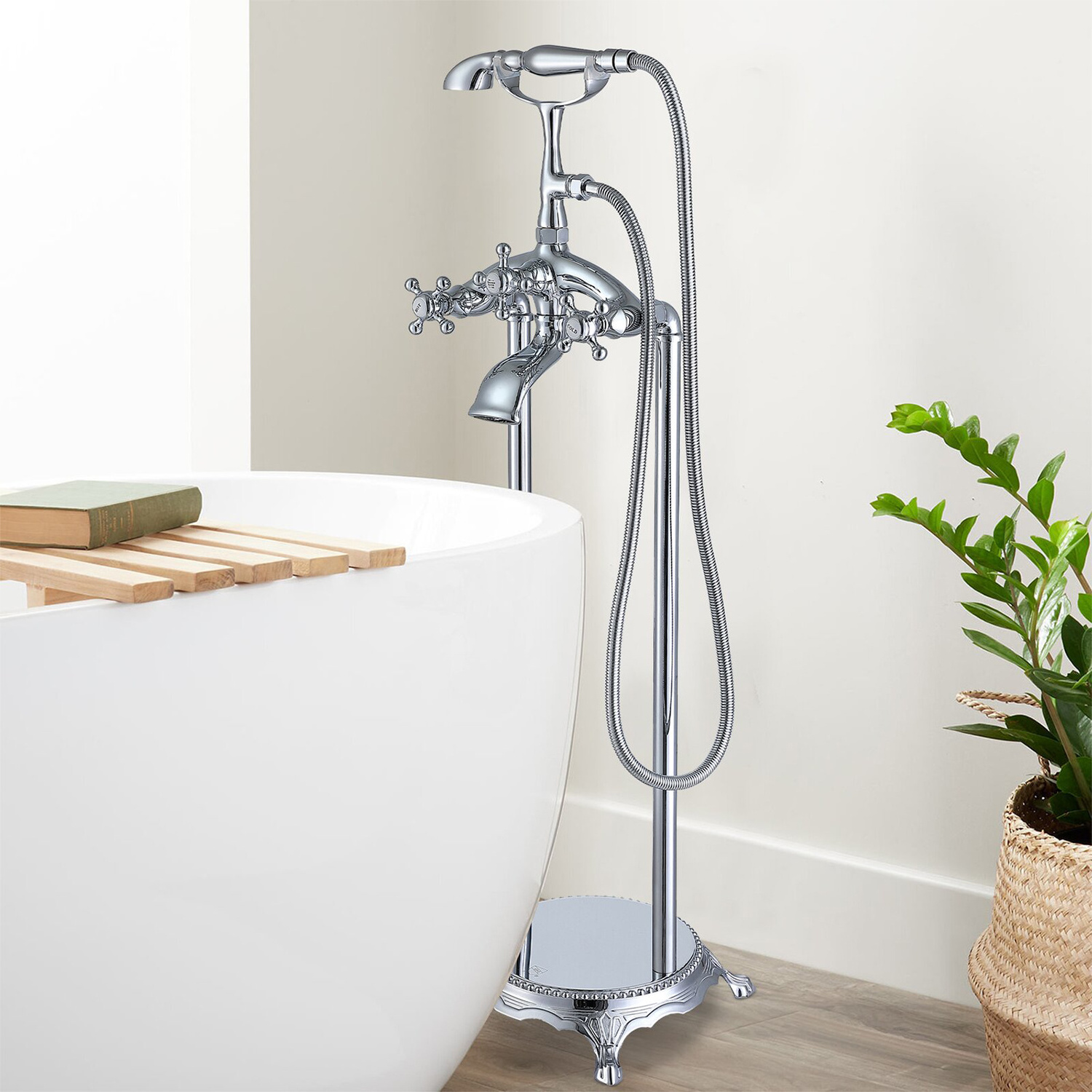 Aquacubic Floor Mounted Bath Free Standing Clawfoot Shower Mixer Faucet