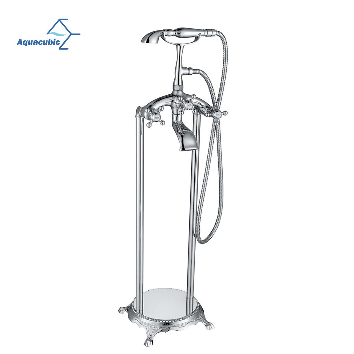 Aquacubic Floor Mounted Bath Free Standing Clawfoot Shower Mixer Faucet