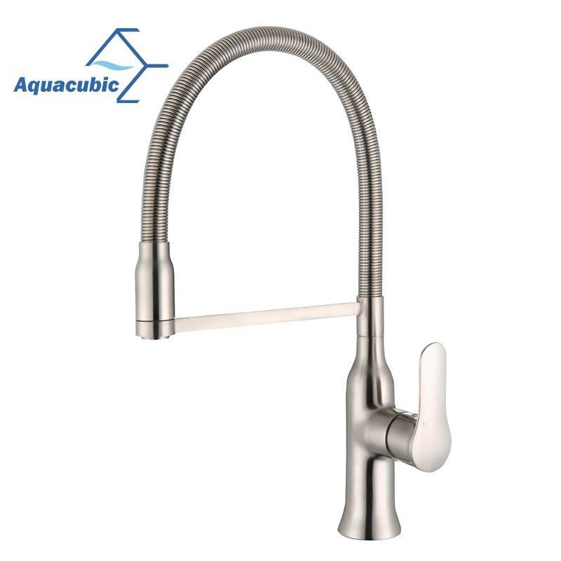 Aquacubic UPC WRAS Spring Pull Down Swan Stainless Steel Kitchen Faucet