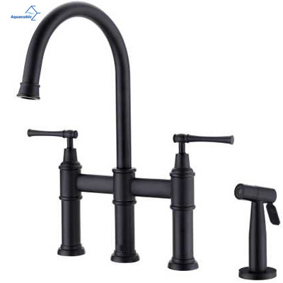 Luxury Classic Gooseneck Swan Bridge 3 Way Widespread Black Kitchen Faucet