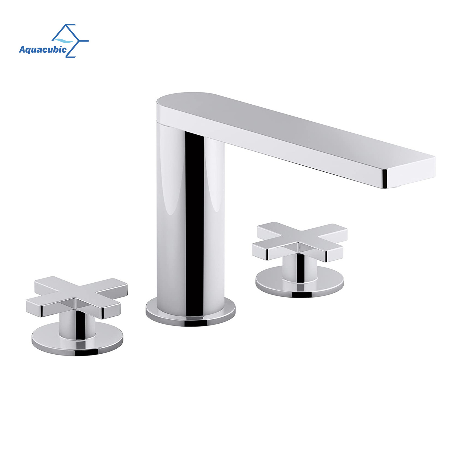 Aquacubic Leadfree Brass Black Widespread Wash Basin Faucet With Cross Handle Bathroom Faucet