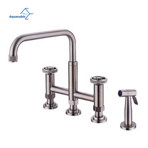 Aquacubic Cupc High Arc brass Bridge Kitchen Faucet With pull out Side Spray