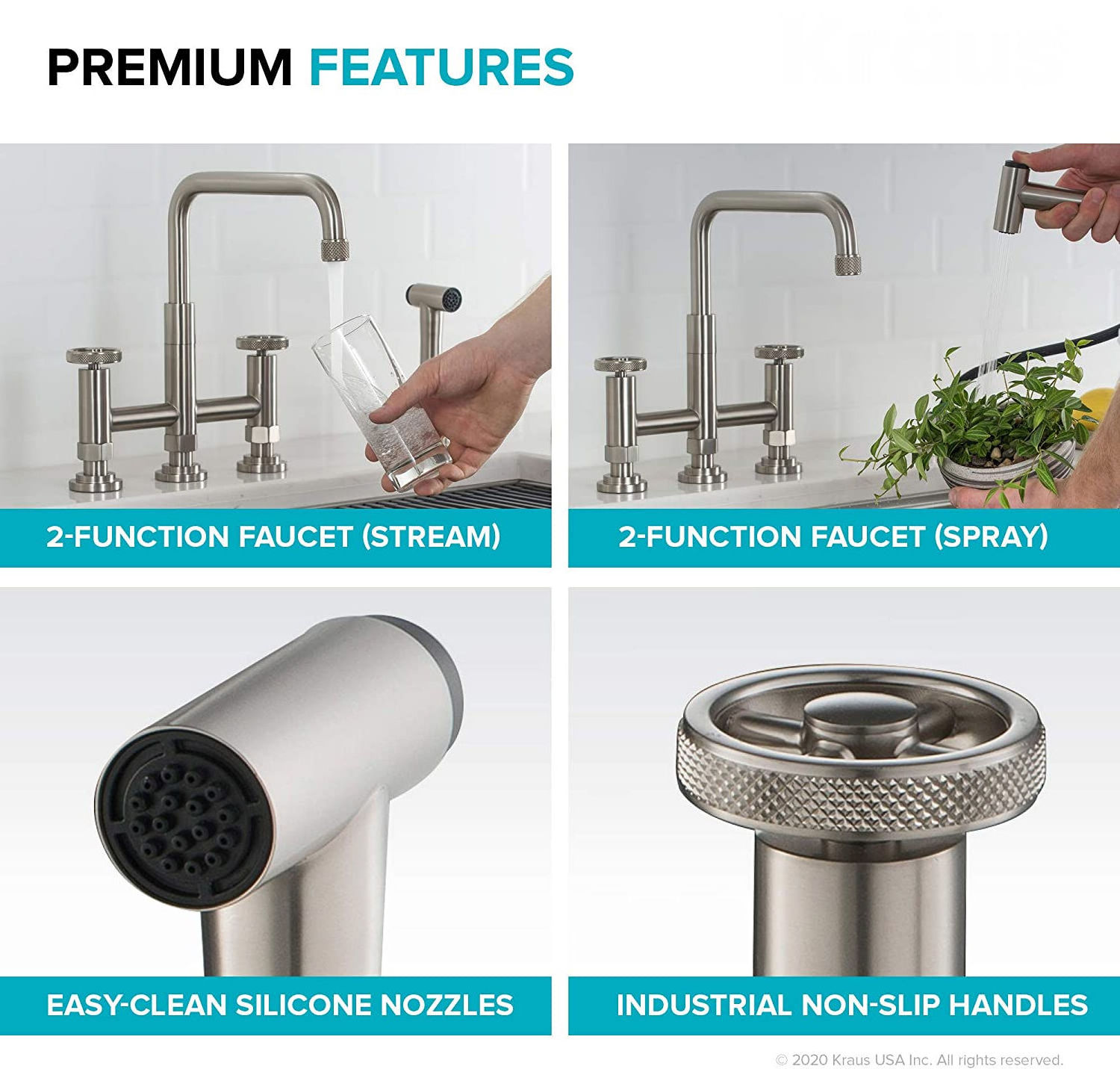 Aquacubic Cupc High Arc brass Bridge Kitchen Faucet With pull out Side Spray