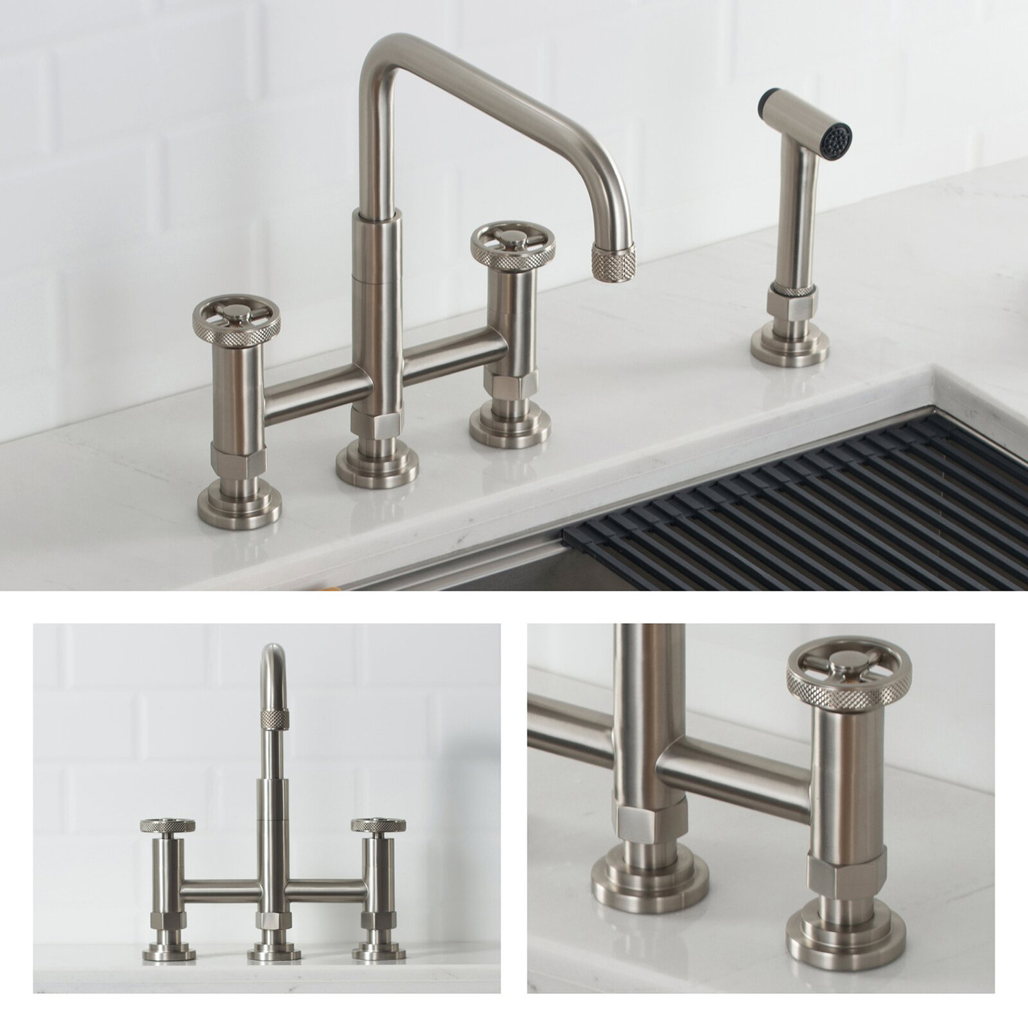 Aquacubic Antique Long Neck Industry Bridge Kitchen Faucet With Side Spray Kitchen Faucet