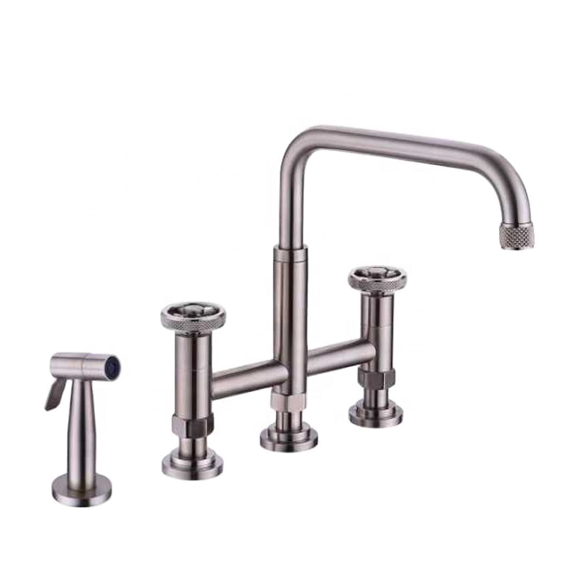 Aquacubic Antique Long Neck Industry Bridge Kitchen Faucet With Side Spray Kitchen Faucet