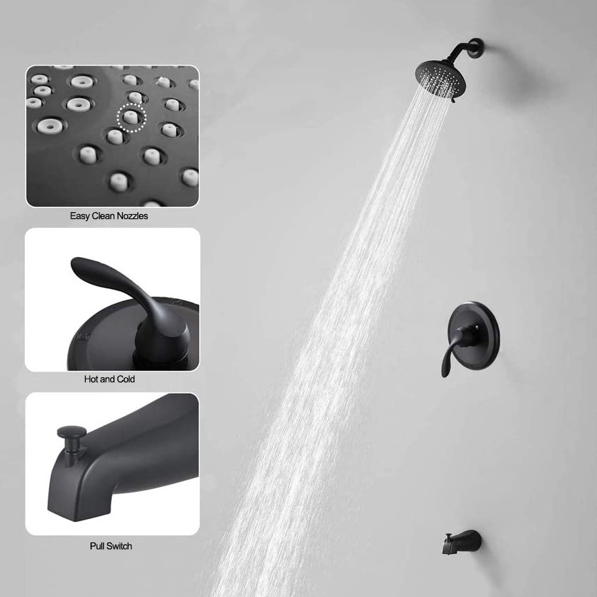 Aquacubic UPC Certified Black Multifunctional Wall Mounted Brass Bathroom Shower Faucet