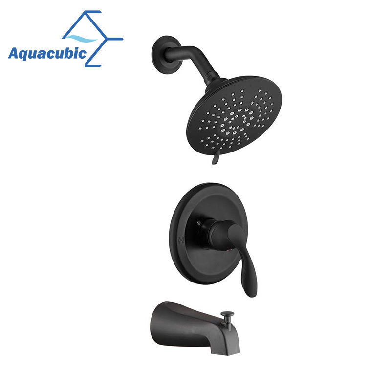 Aquacubic UPC Certified Black Multifunctional Wall Mounted Brass Bathroom Shower Faucet