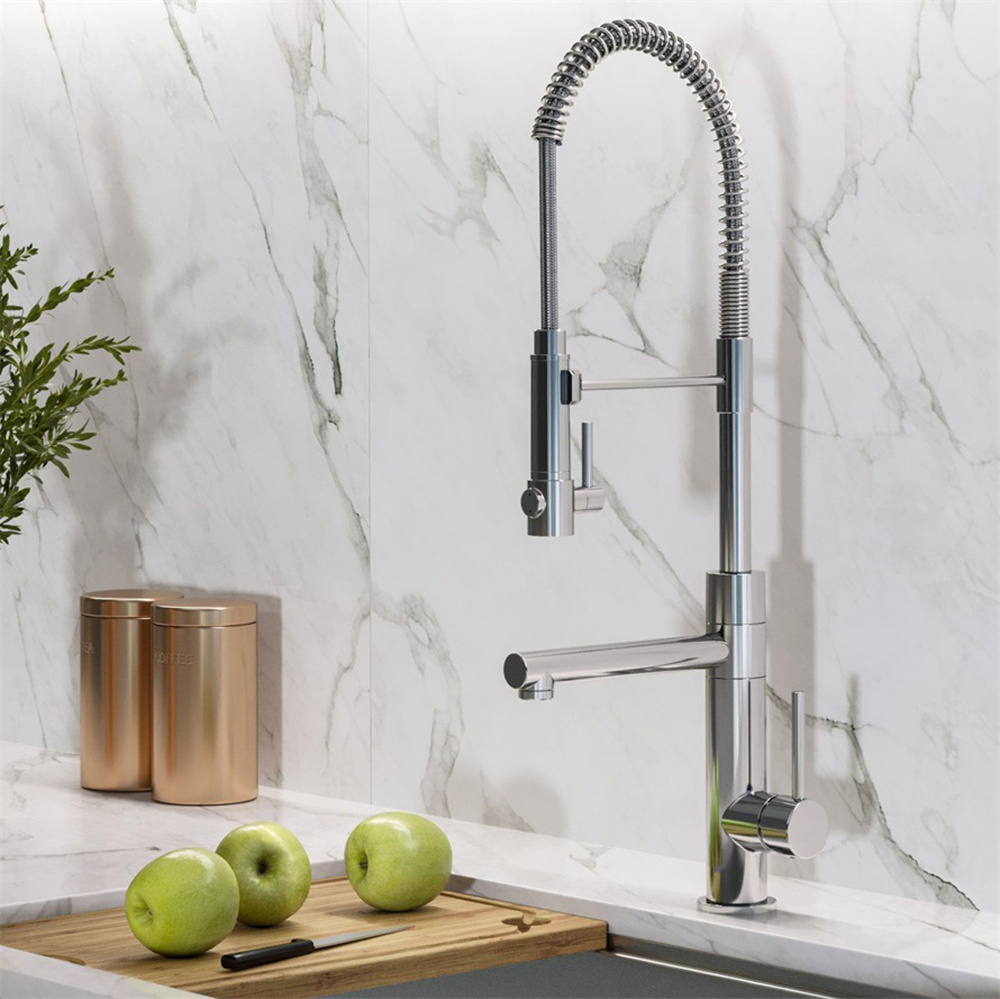 Classic Chrome Water Tap Extendable Hose Single Headed Pre Rinse Kitchen Faucet With Sprayer