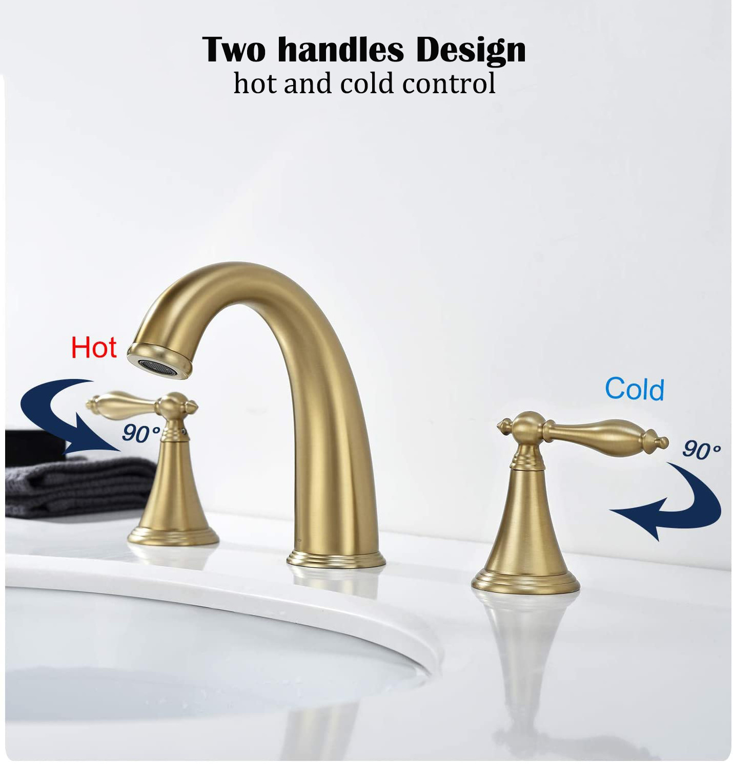 2023 UPC Bathroom Brass Dual Handle 8 inch Widespread Gold Lavatory Basin Faucet