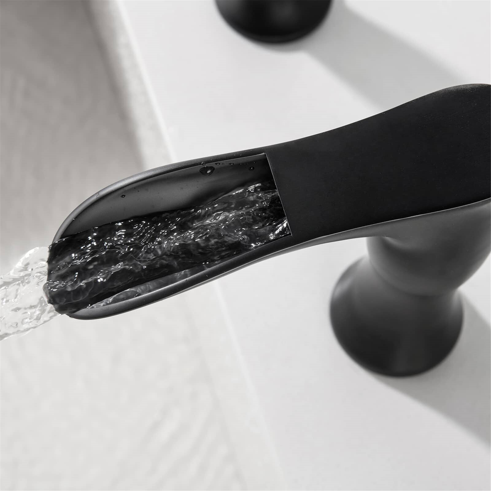 USA Stock 2 Handle 3 Hole Widespread Matte Black Waterfall Bathroom Faucet 8 inch Vanity Sink Faucet