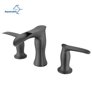 USA Stock 2 Handle 3 Hole Widespread Matte Black Waterfall Bathroom Faucet 8 inch Vanity Sink Faucet