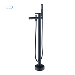 Factory price floor standing free Brass bathtub faucet set bathroom brass black tub faucet with hand shower