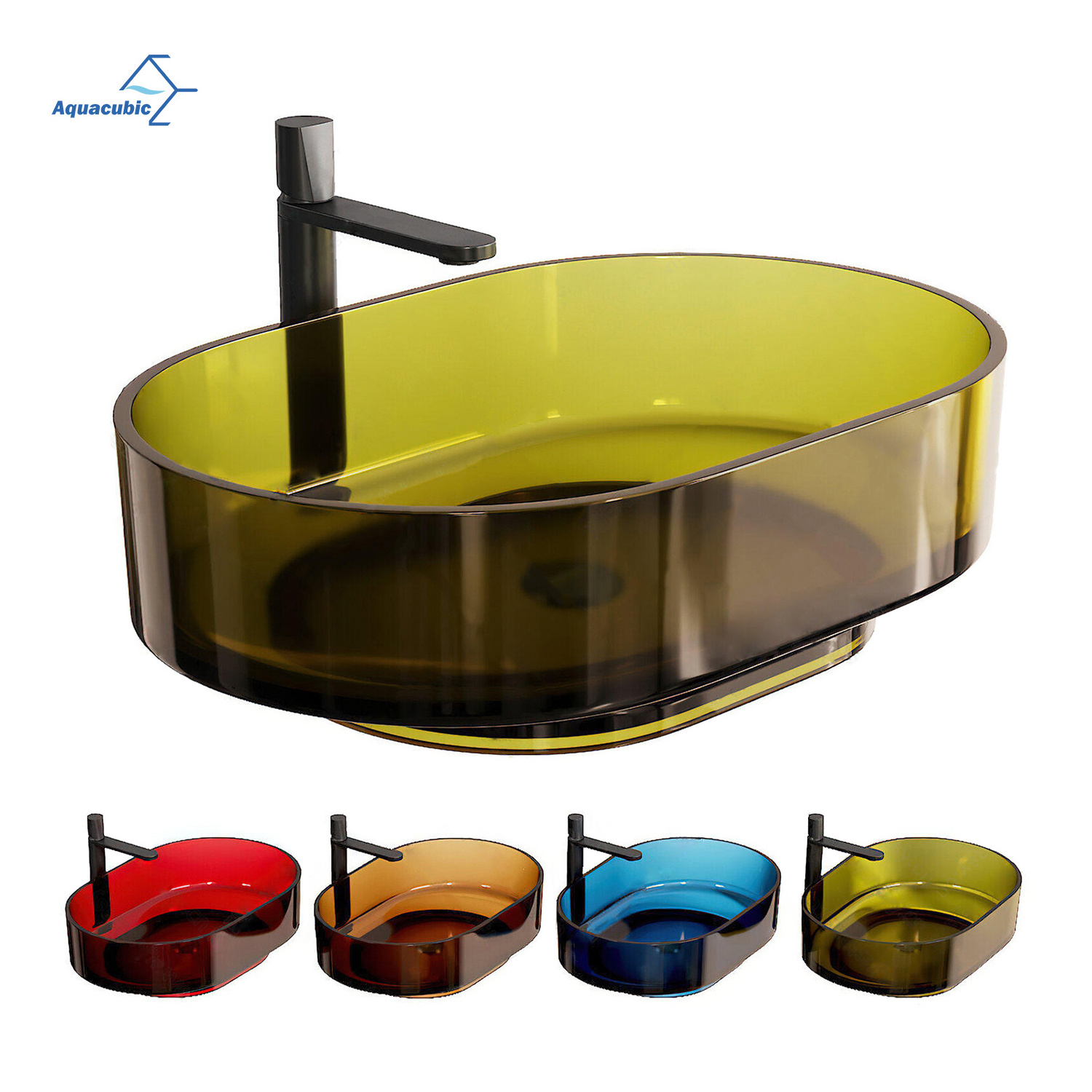 Acrylic resin bathroom sink Crystal glass above counter washing basin pure color