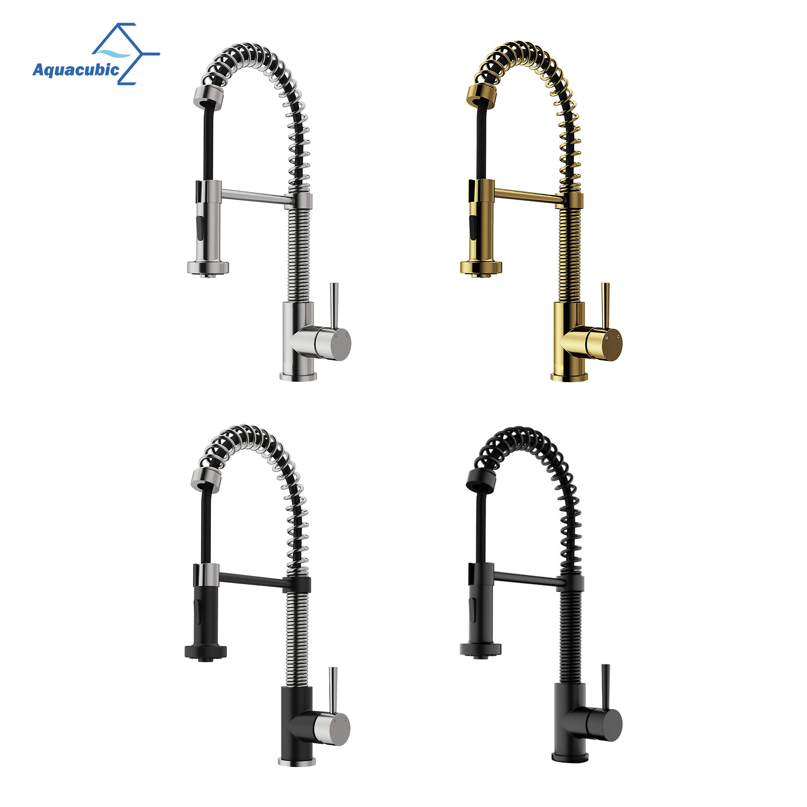 Kitchen Faucets Commercial Solid Brass Single Handle Single Lever Pull Down Sprayer Spring Kitchen Sink Faucet