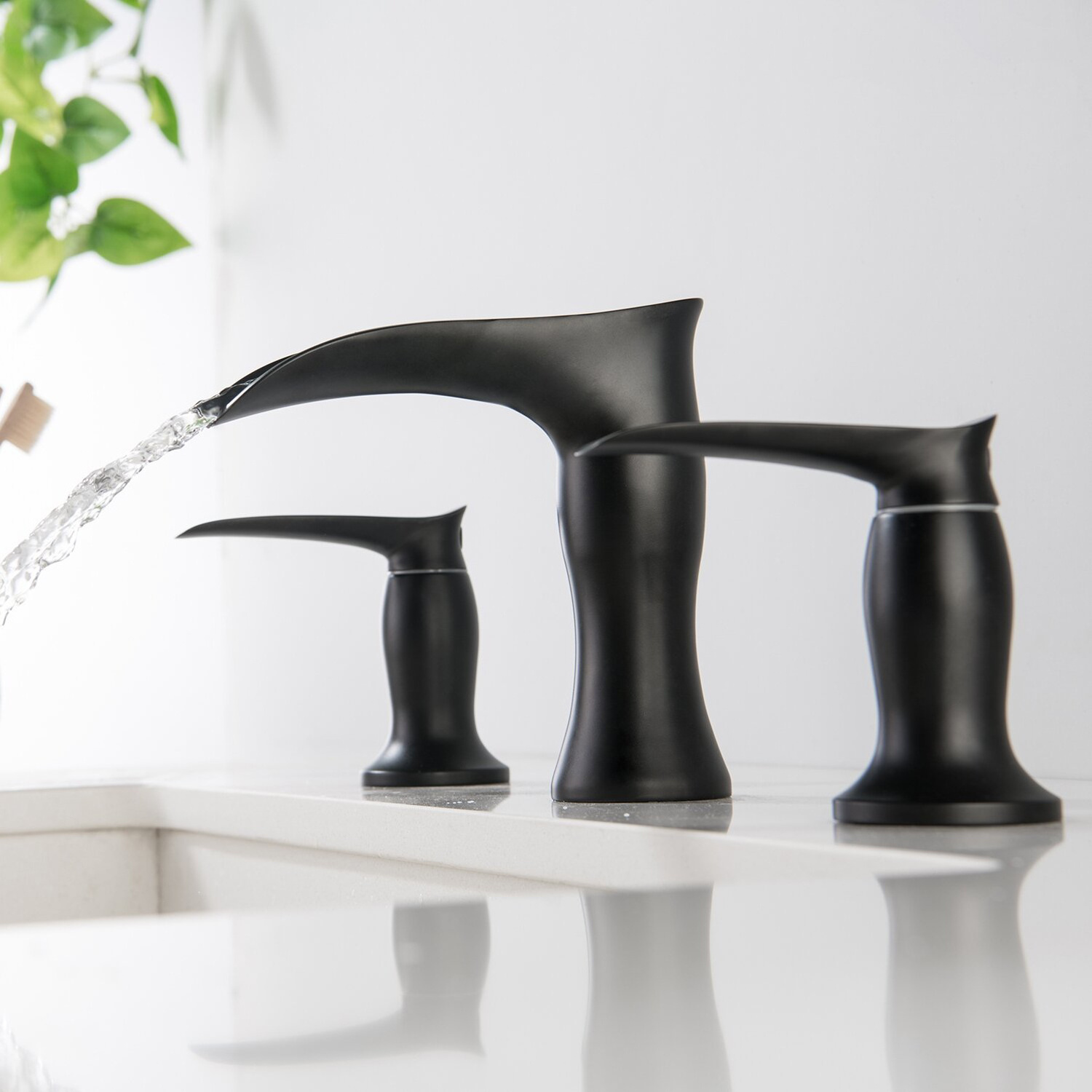 USA Stock 2 Handle 3 Hole Widespread Matte Black Waterfall Bathroom Faucet 8 inch Vanity Sink Faucet