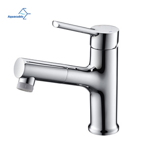 Aquacubic Pull Down Faucet with Magnetic Docking Chrome Bathroom Pull Out Faucet Bathroom Sink Faucet