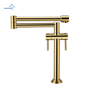 Commercial Double Lever Handle with Dual Joint Swing Arm Sink Faucet Titanium Gold Kitchen Pot Filler Faucet