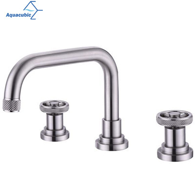 Modern Bathroom 3 hole Widespread Double Handle Basin Mixer Faucet