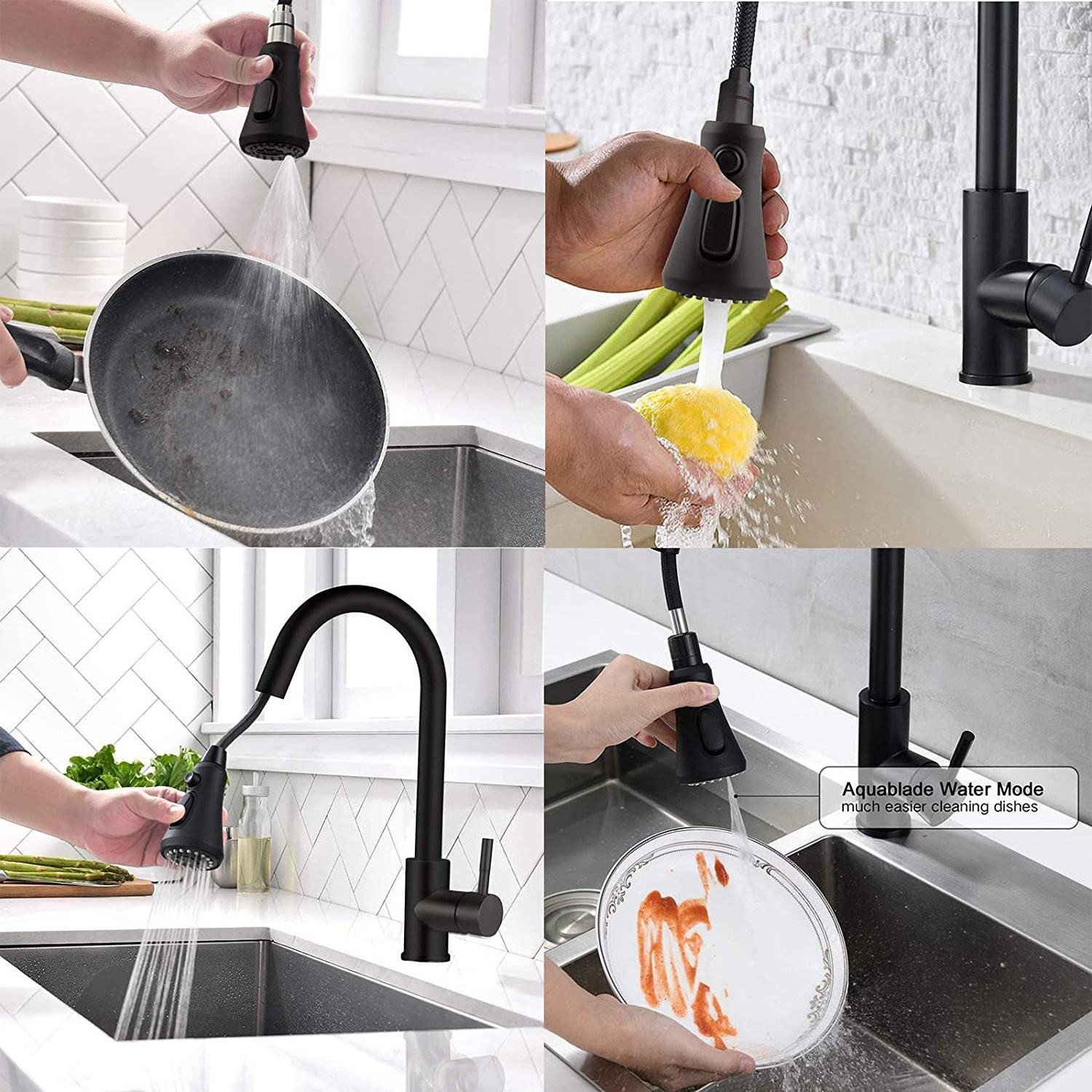 Aquacubic Faucet Sprayer Attachment, G 1/2 Matte Black Kitchen Sink Sprayer