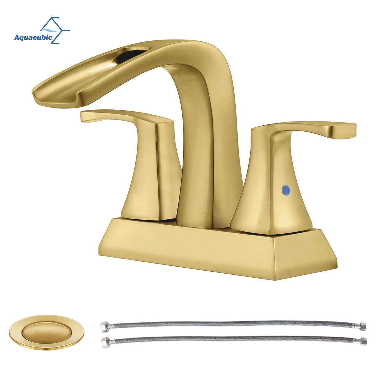 Waterfall Bathroom Faucet Brushed Gold 4 Inch 2 Handle Lead-free Centerset Faucet for Bathroom RV Lavatory