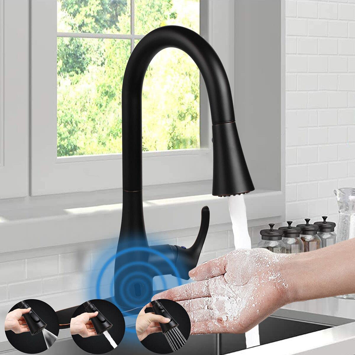 Aquacubic Infrared Sensor Kitchen Sink Faucets Spring Mixer Pull Down Tap Smart Sense Faucets