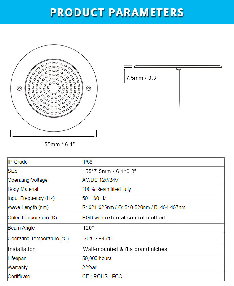 Wall Mount OEM RGB Color PC Material 18W AC12V Resin Filled Fiber Optic Piscina Bulb LED Par56 Light Swimming Pond Lamp