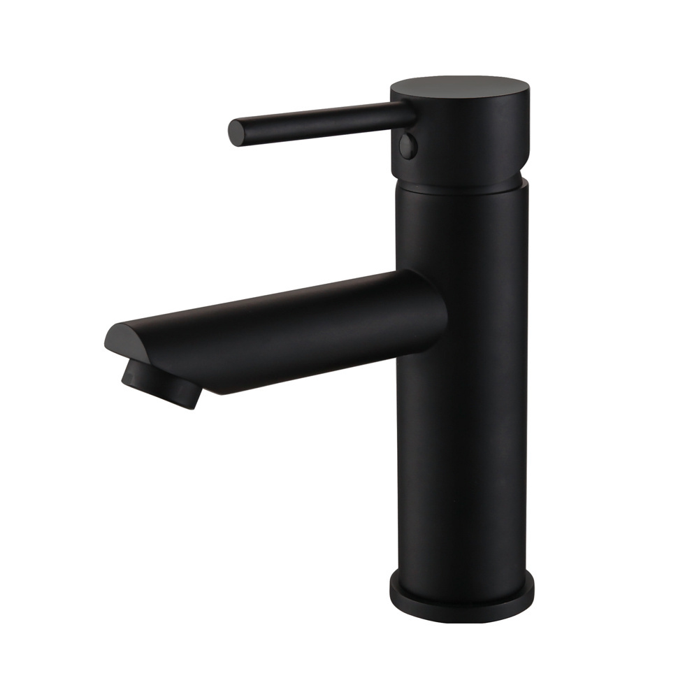 Modern 1 Hole Deck Mounted Hot Cold Water Tap Single Handle Black Finish Brass Bathroom Vanity Sink Faucet