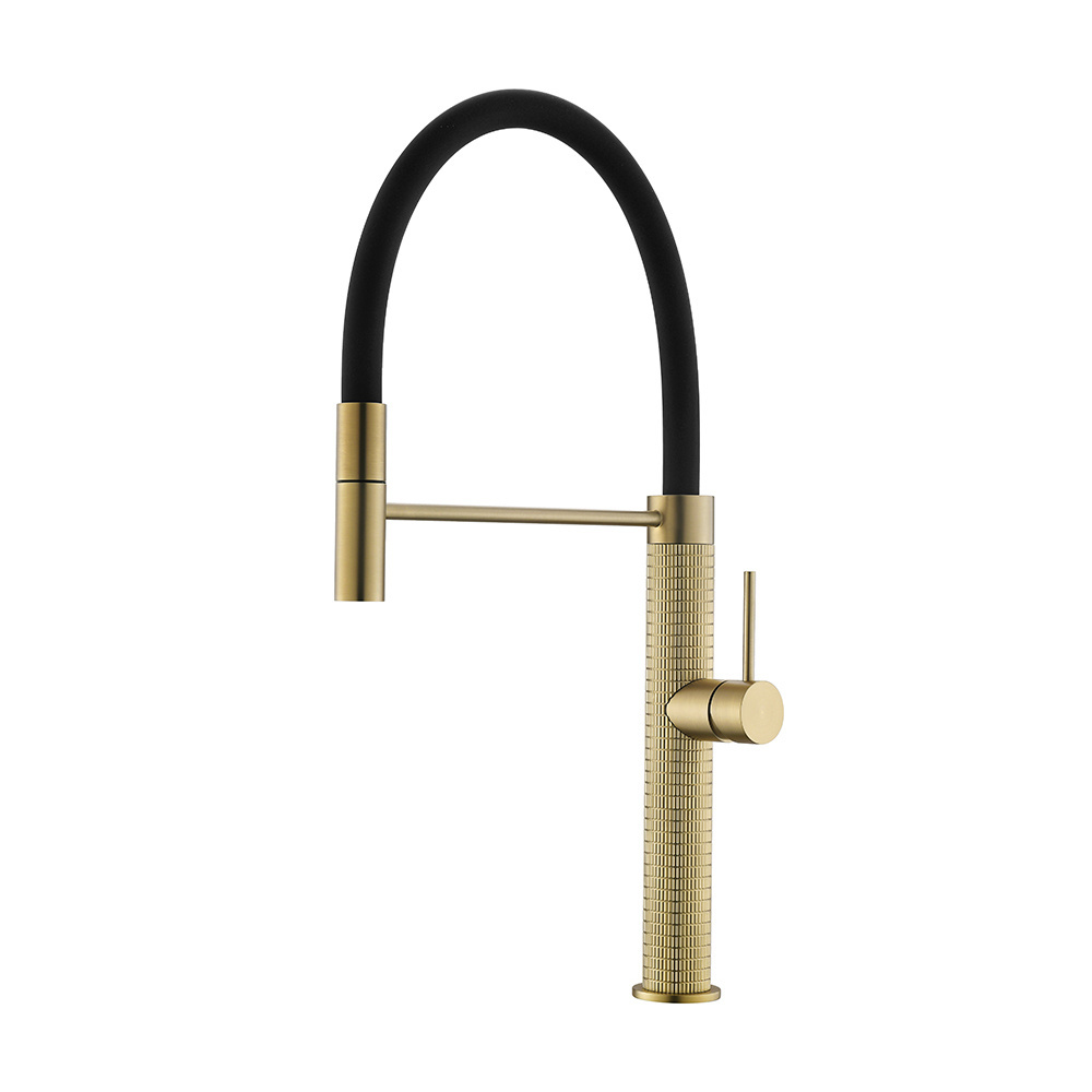 Kaiping Factory Luxury Brass Kitchen Tap Sink Mixer Brushed Gold Kitchen Faucet with Pull Down Sprayer