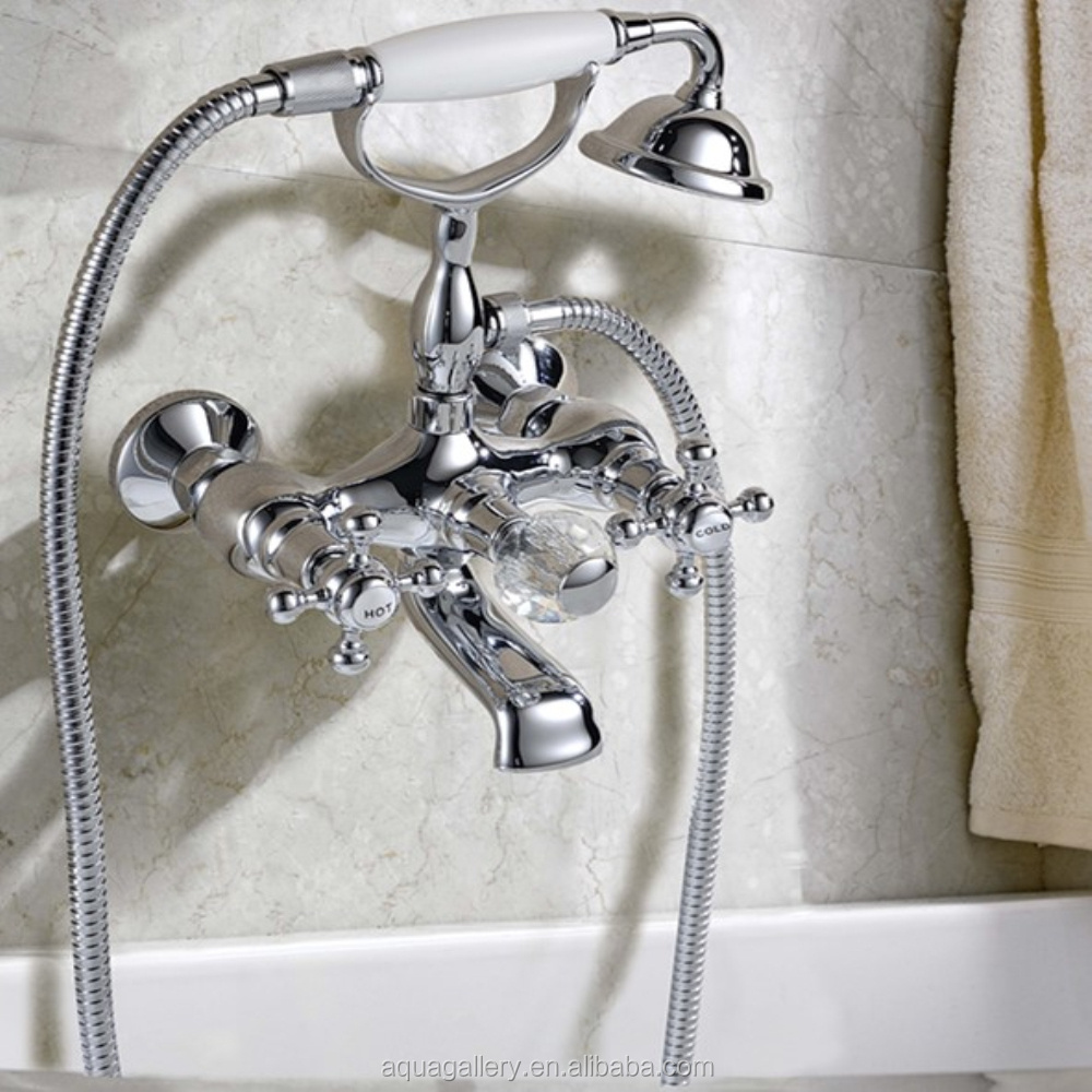 Classical Style Clawfoot Double Handle Tub Faucet with Telephone Shape Handle Shower