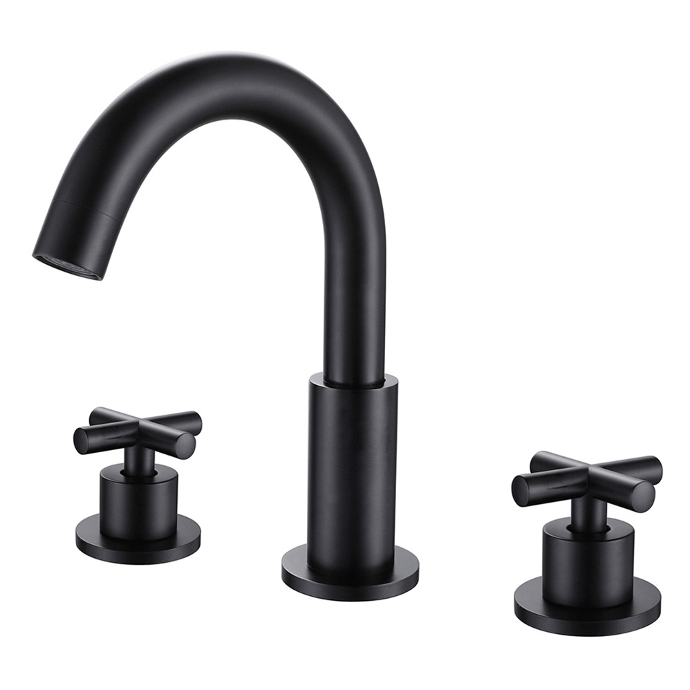 Project Hot Sale Matt Black Finish Deck Mounted 3 Hole 2 Handle 8'' Widespread Brass Bathroom Faucet