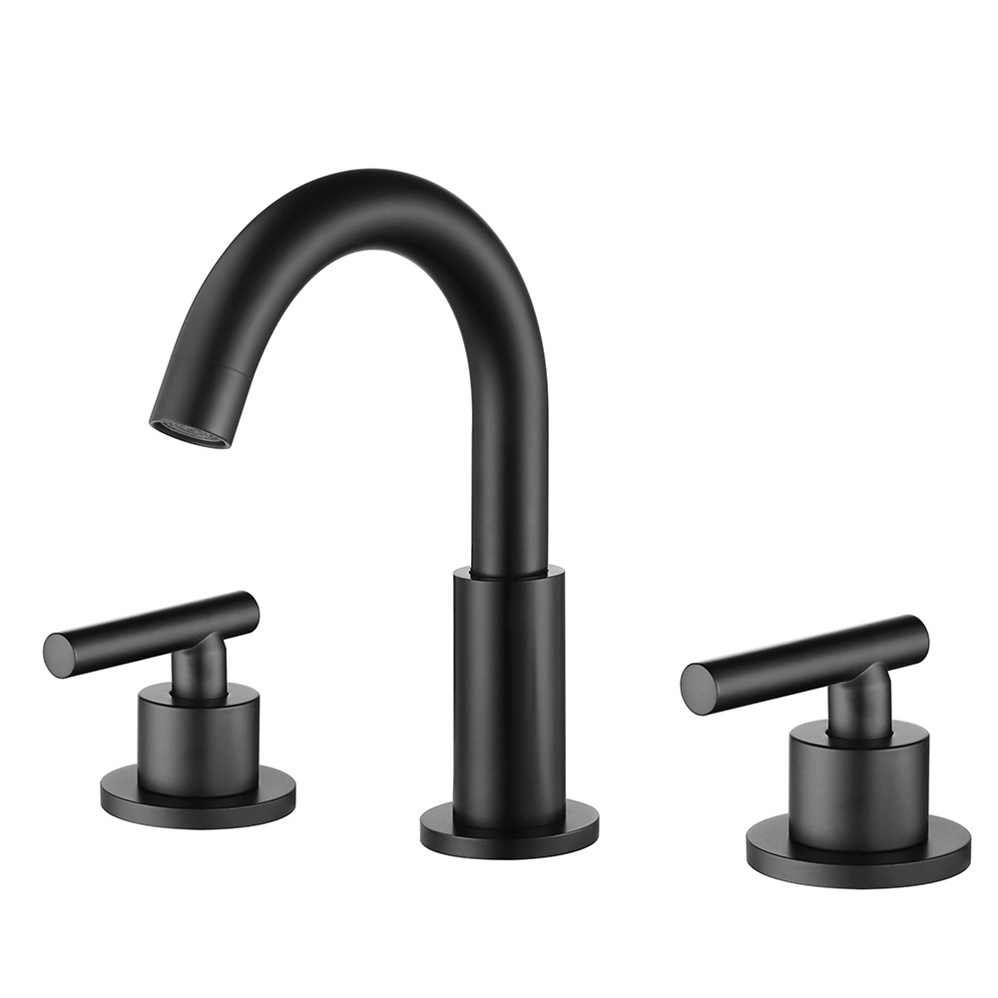 Project Hot Sale Matt Black Finish Deck Mounted 3 Hole 2 Handle 8'' Widespread Brass Bathroom Faucet