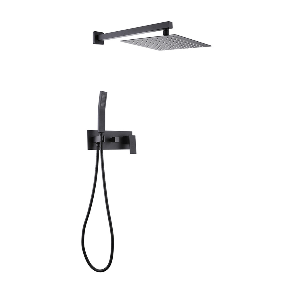 Matte Black Color Brass Thermostatic Bathroom Shower Faucet Mixer And Rain Shower With Back Massage