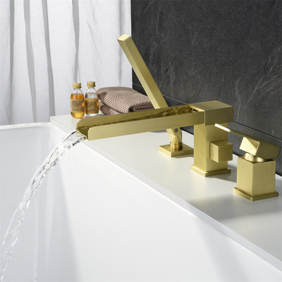 Bathtub Faucet Shower Mixer 3 Hole Brushed Gold Finished Faucet Tap Bathtub Faucet With Hand Shower