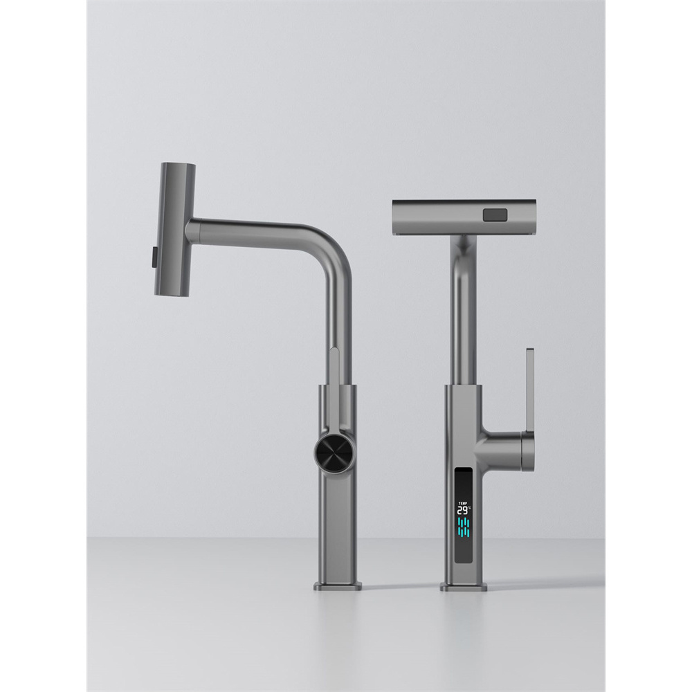 New Design Hot and Cold Water Supplied Deck Mounted Gun Metal Finish Brass With Switch Spout Kitchen Mixer Faucet