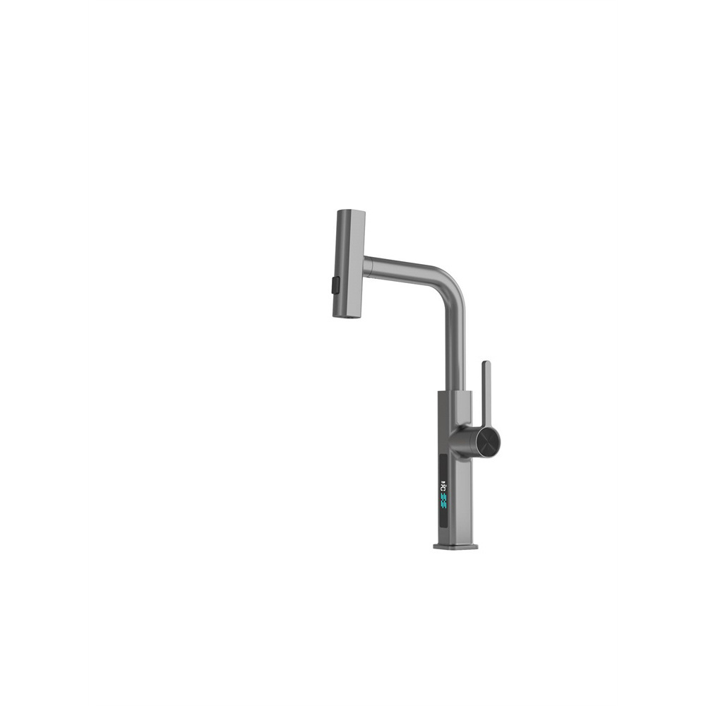 New Design Hot and Cold Water Supplied Deck Mounted Gun Metal Finish Brass With Switch Spout Kitchen Mixer Faucet