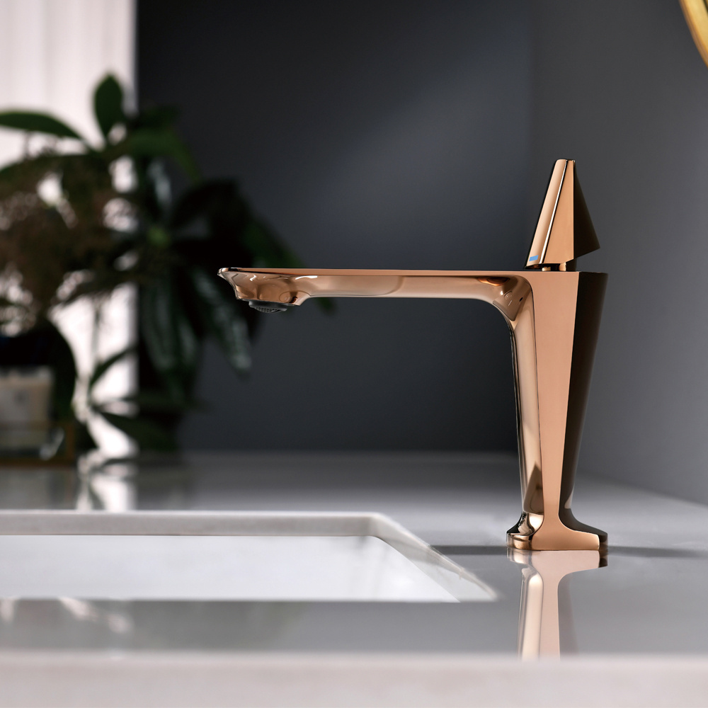 Pink Gold Finish Single Handle Basin Mixer Hot Cold Water Deck Mounted Single Hole Ceramic Cartridge Brass Taps and Faucets