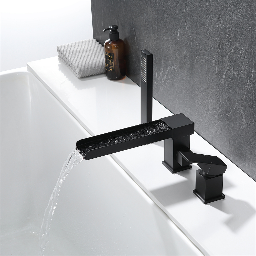 3-hole Modern Design Deck Mounted Matt Black Finished Bathroom Brass Bathtub Mixer Faucet For Hotel