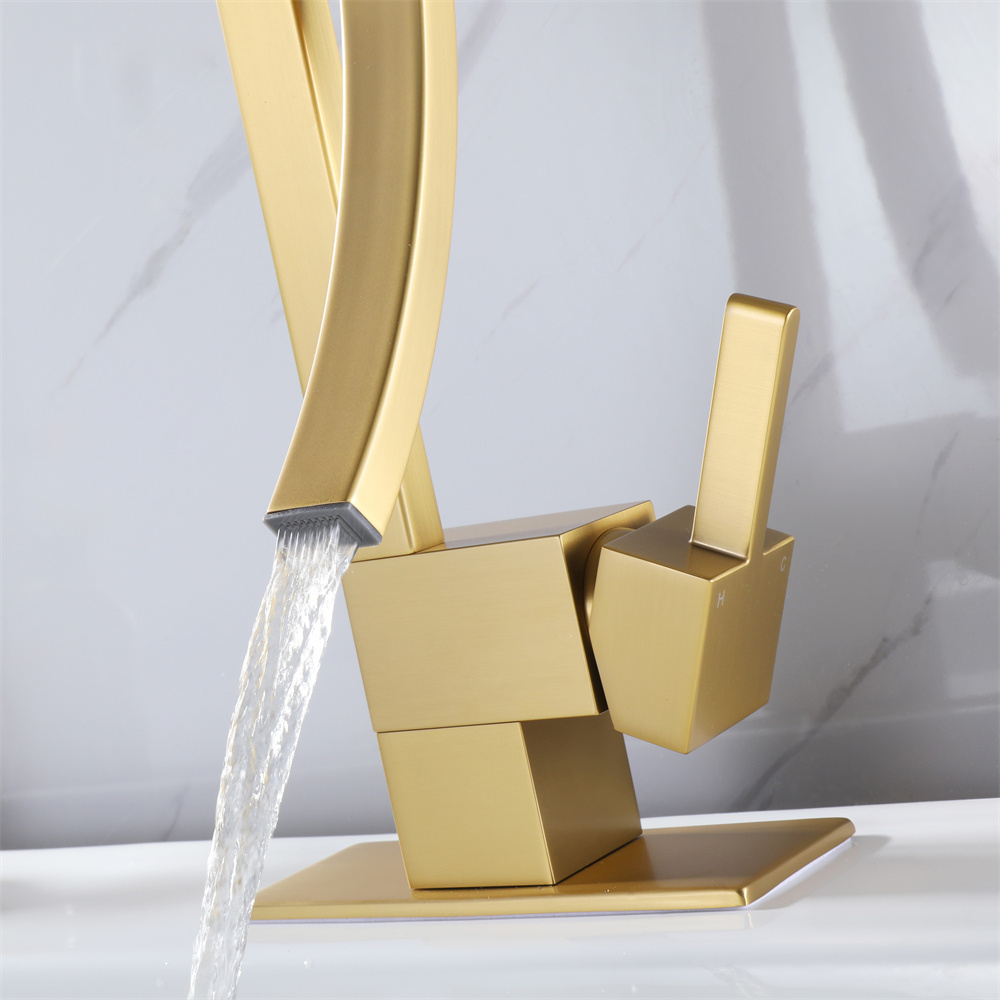 Aqua Gallery Unique Faucet Deck Mounted Single Hole Wash Basin Mixer Tap Brushed Gold Finish Brass Elephant Faucet